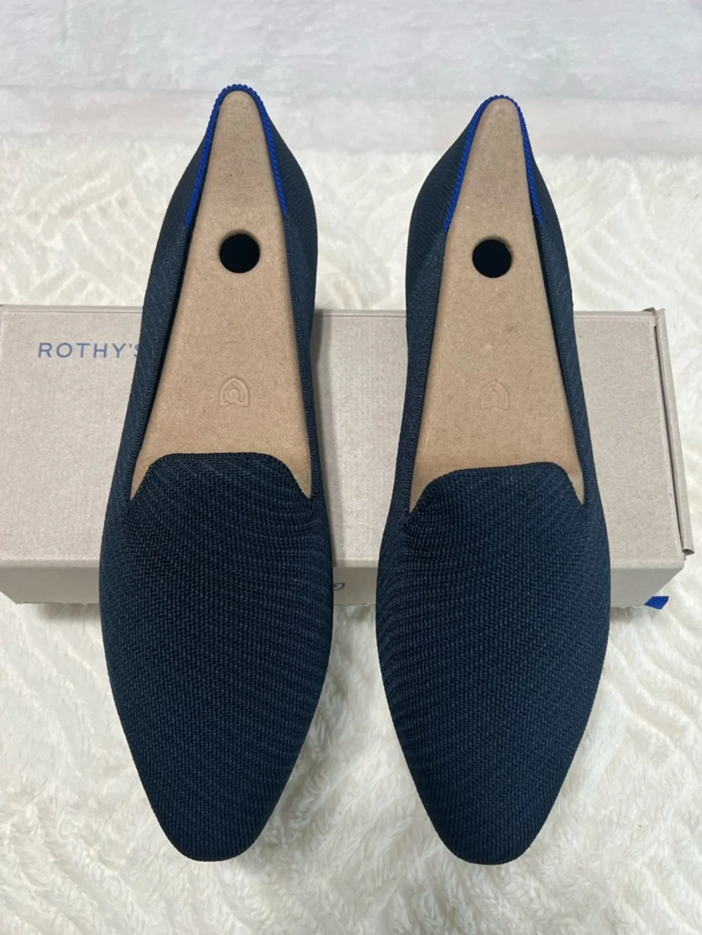 Rothy’s The Loafer Navy Twill Blue Knit Flats Size 12 New In Box Washable